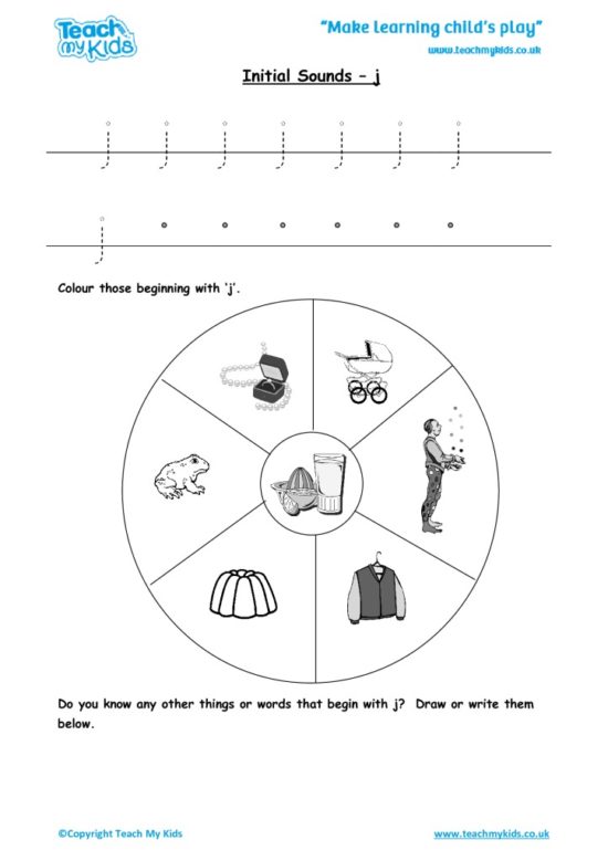 Worksheets for kids - initial sounds-j